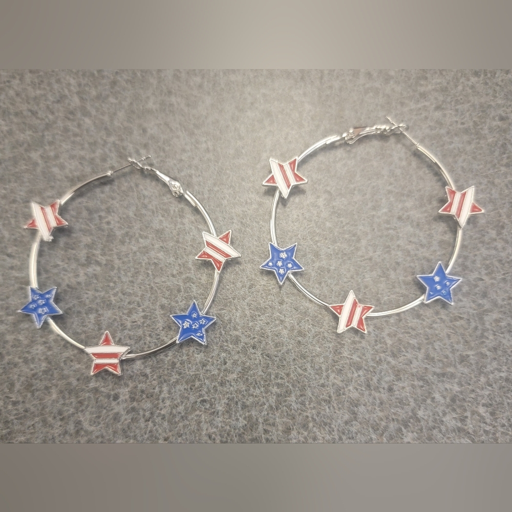 Fashion Jewelry Red and Blue Star Hoop Earrings
